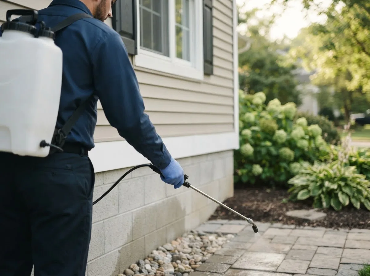 Pest control technician inspecting a home in Cayuga, IN
